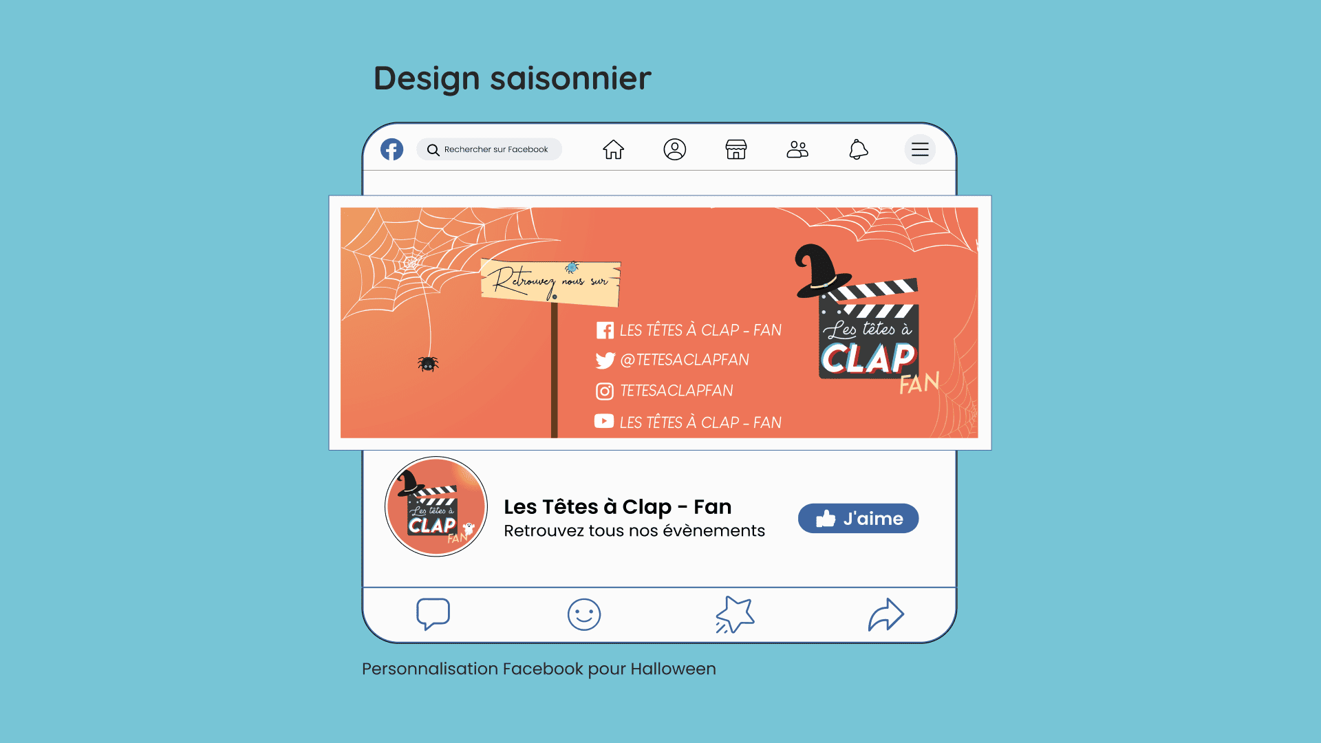 Communication digitale cinéma : Design saisonnier Halloween pour la page Facebook Les Têtes à Clap - Fan.