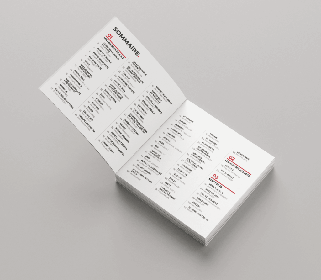Mockup de l’annuaire 2025 du Club Top 20 – design réalisé par Studio bloomy - Ninon Delfosse